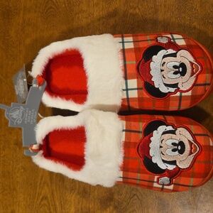 Disney Mickey Mouse Festive Red and White Christmas Slippers, Size 9, NEW!